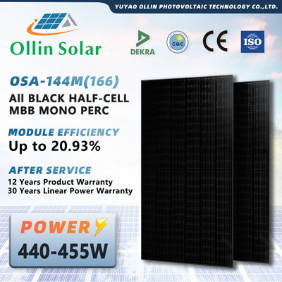satın al Evler İçin Tam Siyah Mono Yarım Hücre Güneş Paneli Kiti 445W 450W 455W 460W online manufacture